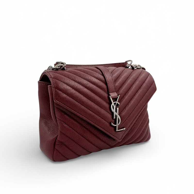 Saint Laurent - 勃艮第紅牛皮V形紋學院包╻中號-3