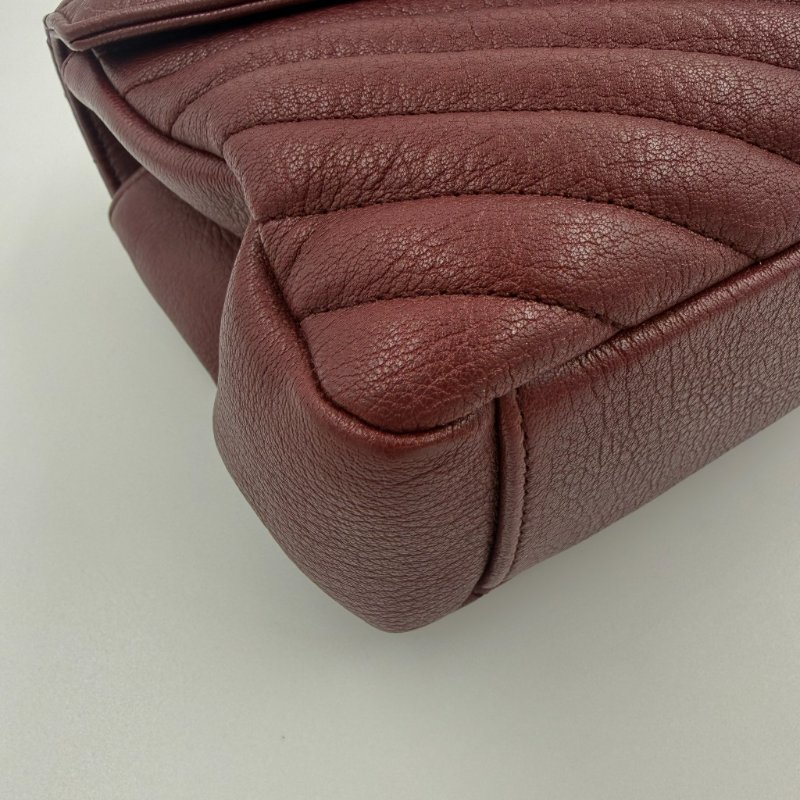 Saint Laurent - 勃艮第紅牛皮V形紋學院包╻中號-6