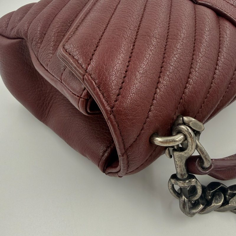 Saint Laurent - 勃艮第紅牛皮V形紋學院包╻中號-10