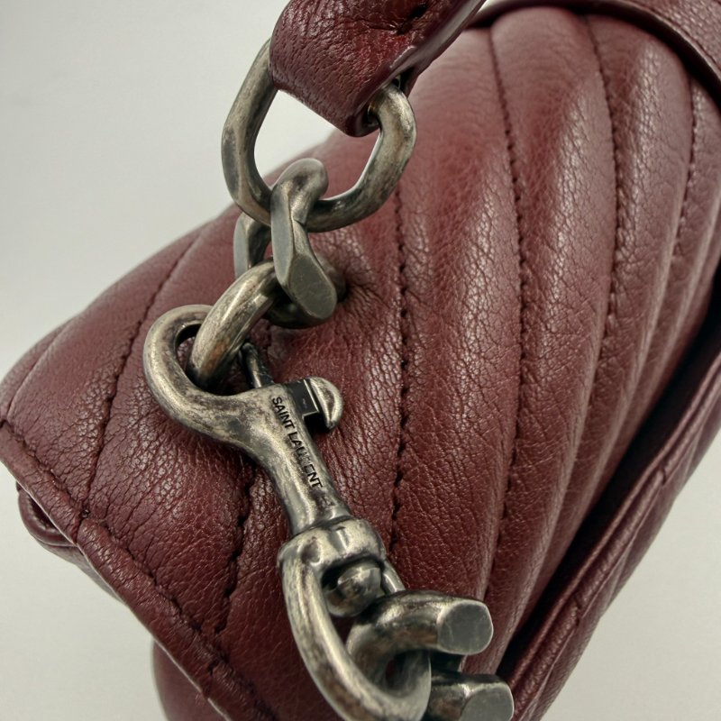 Saint Laurent - 勃艮第紅牛皮V形紋學院包╻中號-11