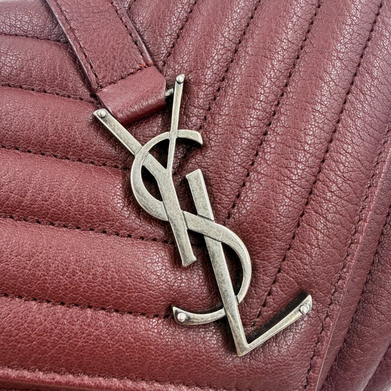 Saint Laurent - 勃艮第紅牛皮V形紋學院包╻中號-13