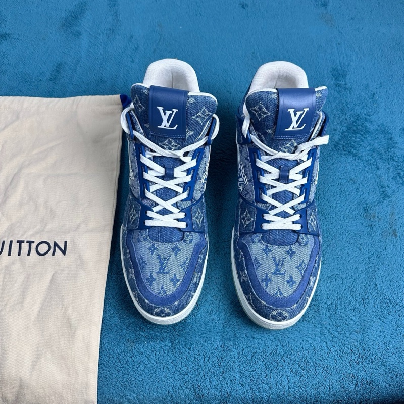 LV路易威登trainer 牛仔布復古經典低幫板鞋藍白 43碼-0