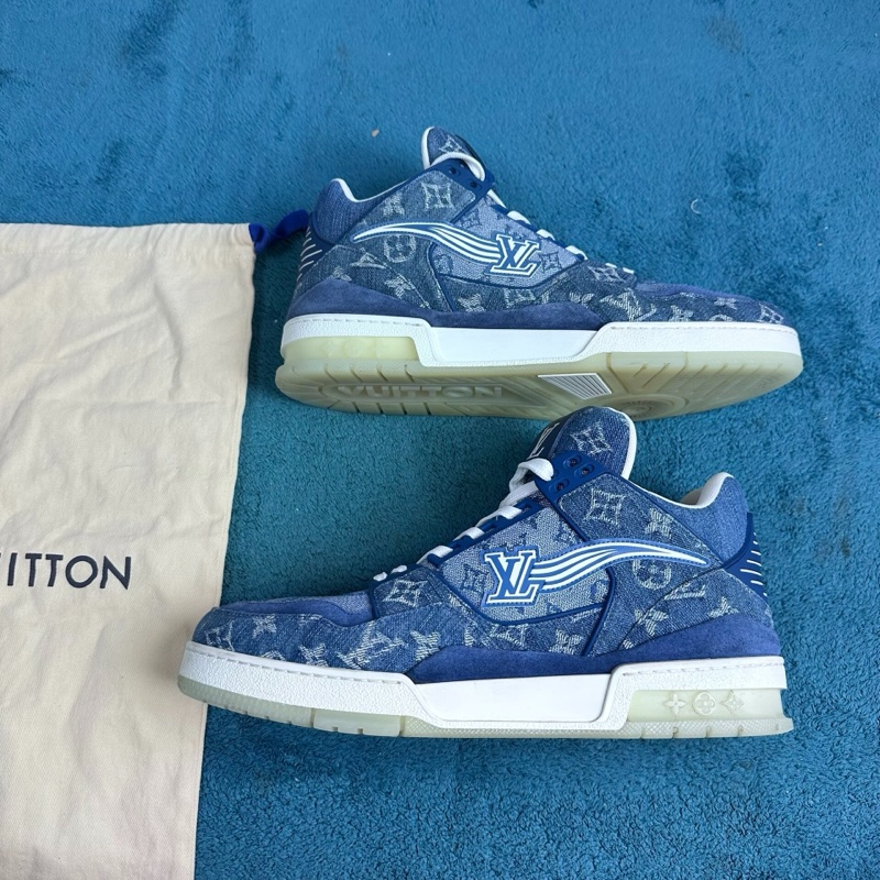 LV路易威登trainer 牛仔布復古經典低幫板鞋藍白 43碼-1