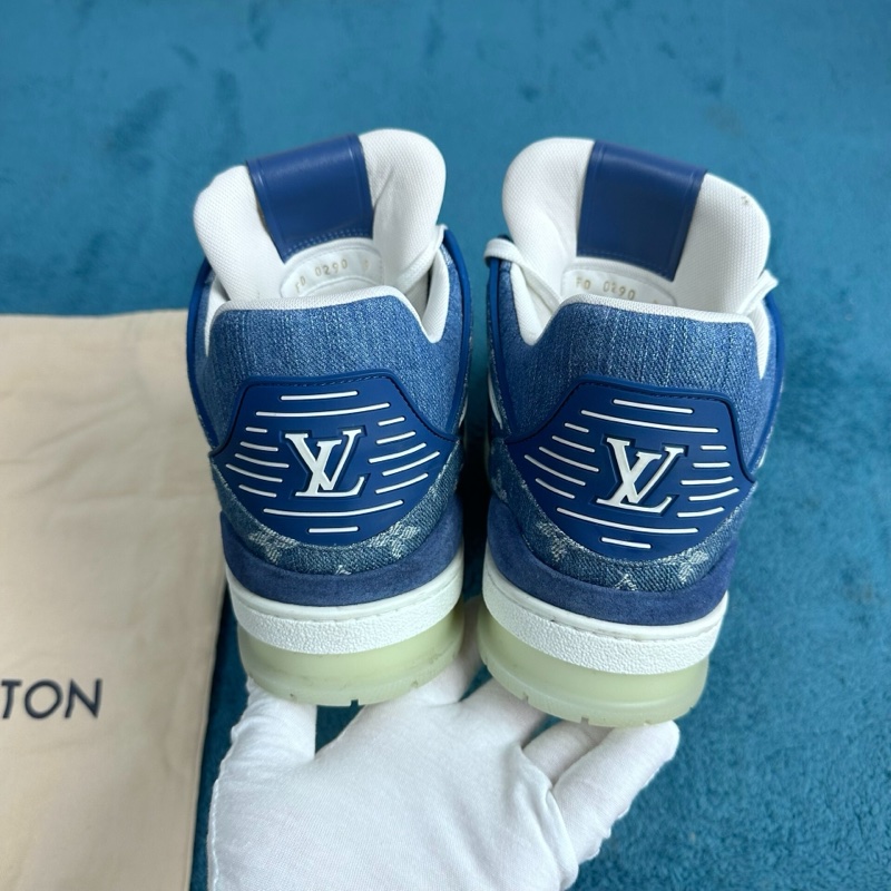 LV路易威登trainer 牛仔布復古經典低幫板鞋藍白 43碼-3
