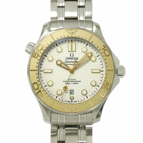 歐米茄海馬系列300公尺潛水錶，巴黎2024雙色款，型號522 21 42 20 04 001，男士腕錶，附日期顯示，白色錶盤，18K黃金錶殼，自動上鍊