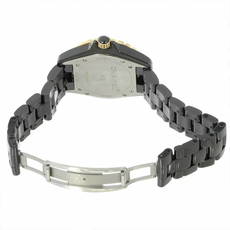 香奈兒 J12 38毫米 H2544 男士腕錶,鑲嵌11顆鑽石,日期顯示,黑色陶瓷錶殼,18K玫瑰金石英機芯-3