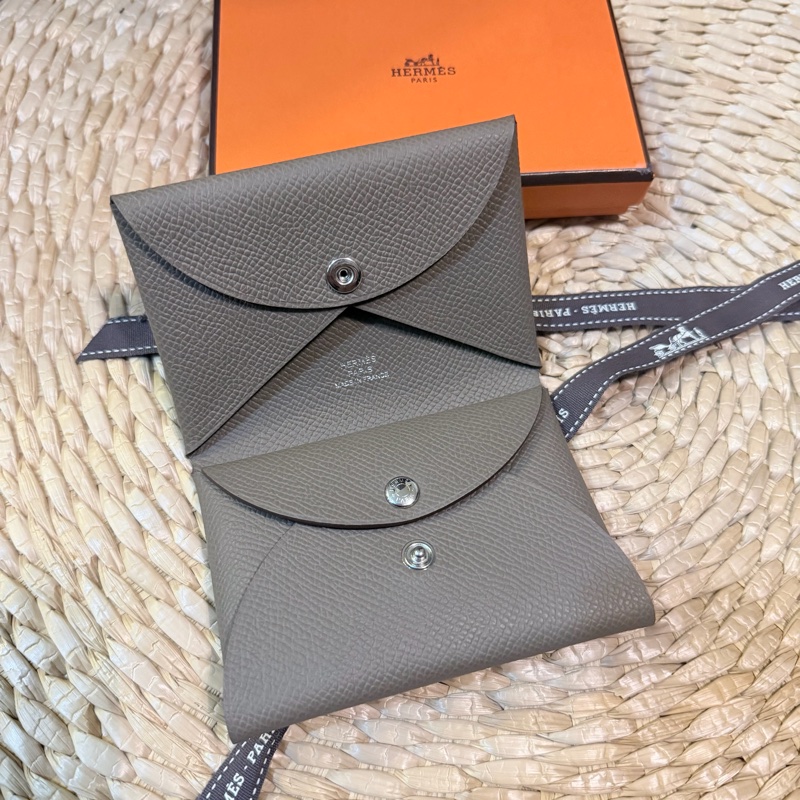 全新 愛馬仕Hermes Calvi Duo 零錢包 卡夾 大象灰 2026年專櫃購入-1