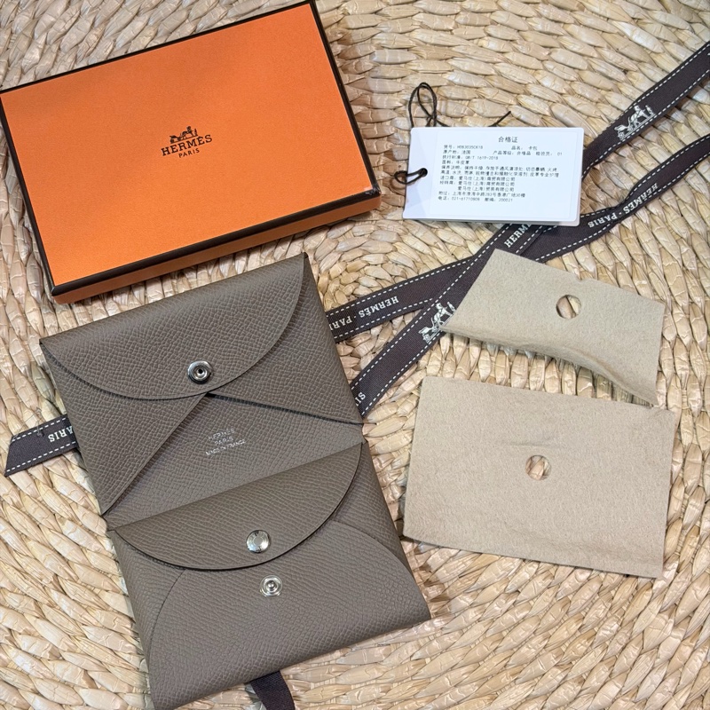 全新 愛馬仕Hermes Calvi Duo 零錢包 卡夾 大象灰 2026年專櫃購入-6