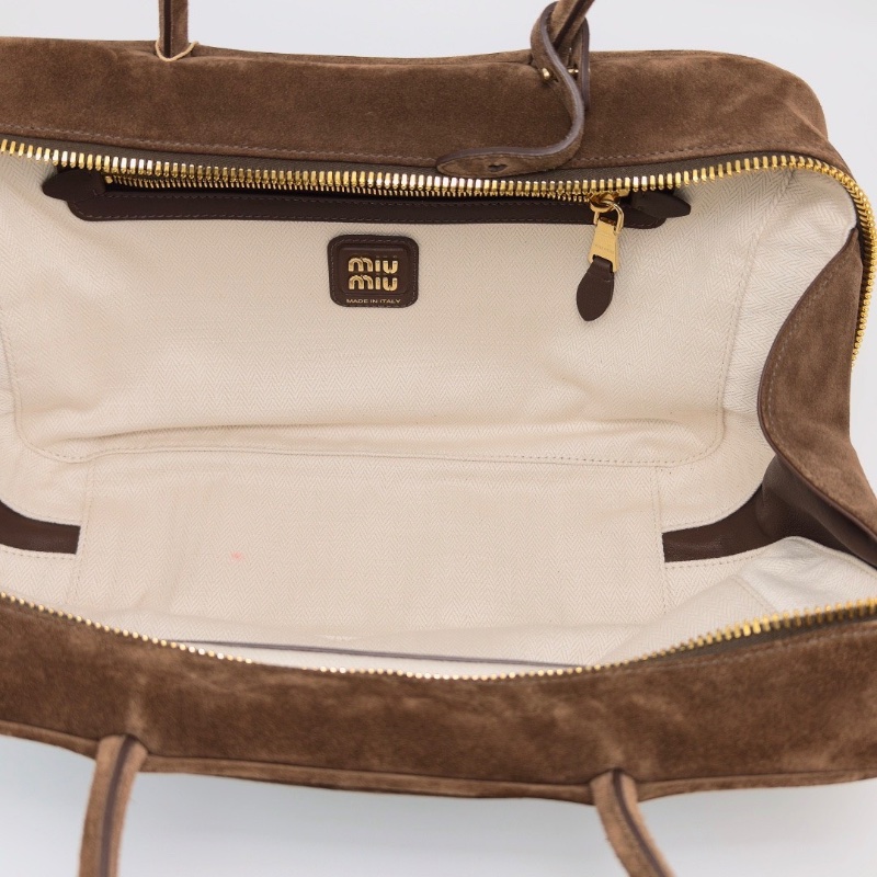 MIUMIU 深棕色金扣麂皮保齡球包34*23*10 98新配件塵袋-2