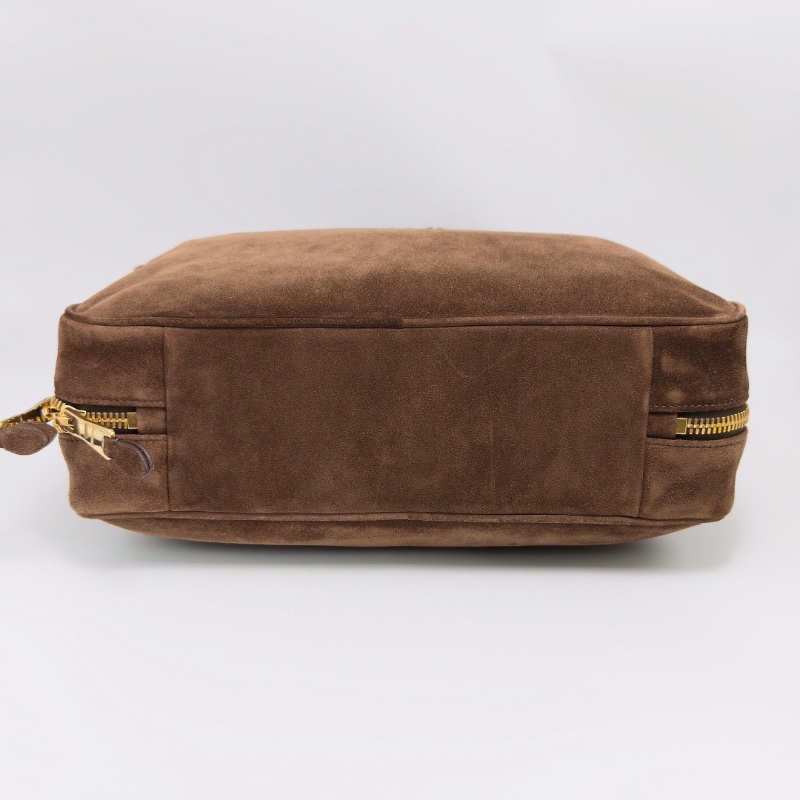 MIUMIU 深棕色金扣麂皮保齡球包34*23*10 98新配件塵袋-4