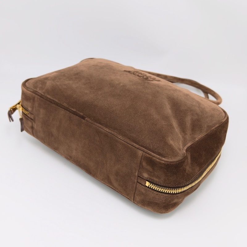 MIUMIU 深棕色金扣麂皮保齡球包34*23*10 98新配件塵袋-5