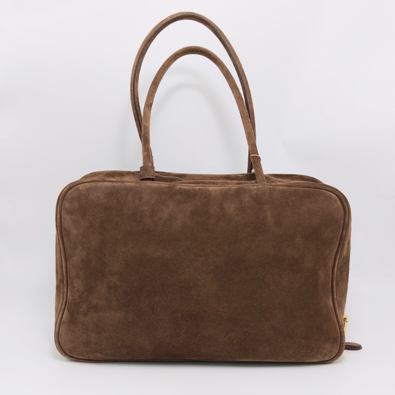 MIUMIU 深棕色金扣麂皮保齡球包34*23*10 98新配件塵袋-6