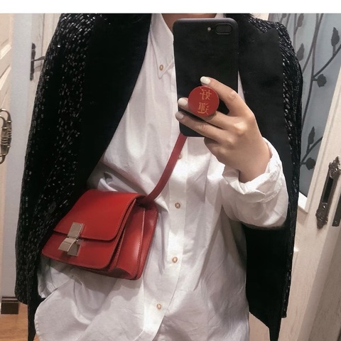 CELINE 紅色銀扣Box小號肩背斜背包16.5*14*6 99新配件塵袋