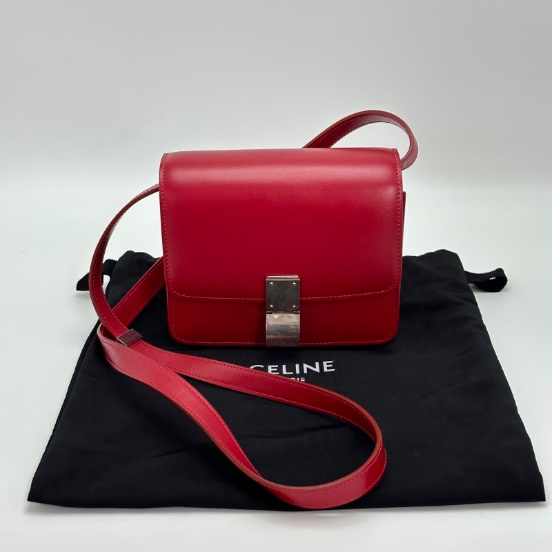 CELINE 紅色銀扣Box小號肩背斜背包16.5*14*6 99新配件塵袋-1