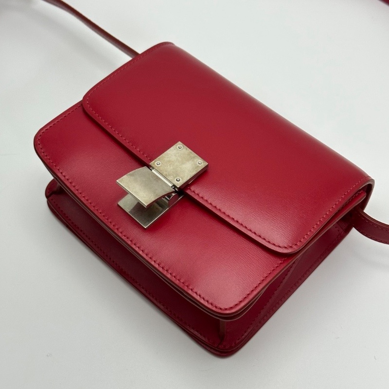 CELINE 紅色銀扣Box小號肩背斜背包16.5*14*6 99新配件塵袋-4