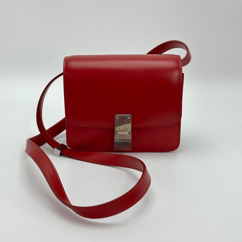 CELINE 紅色銀扣Box小號肩背斜背包16.5*14*6 99新配件塵袋-5