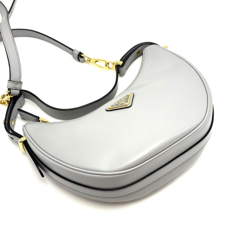 PRADA 霧霾藍金扣肩背斜背月亮包24*14*7 99新配件塵袋-2