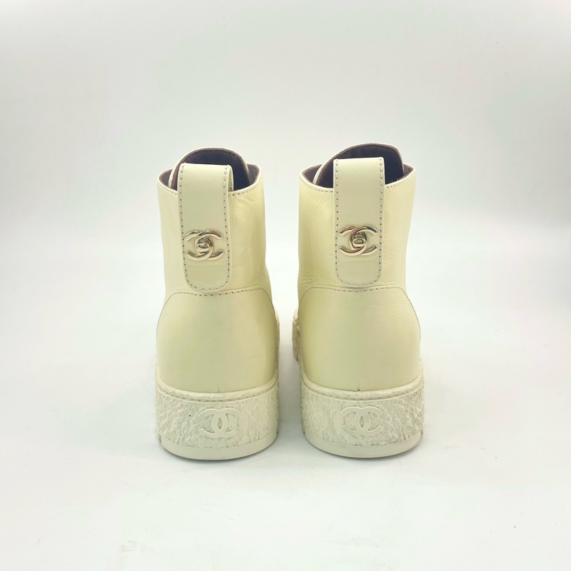 95新/CHANEL香奈兒/37碼/雙c米杏色短靴,裸鞋-2