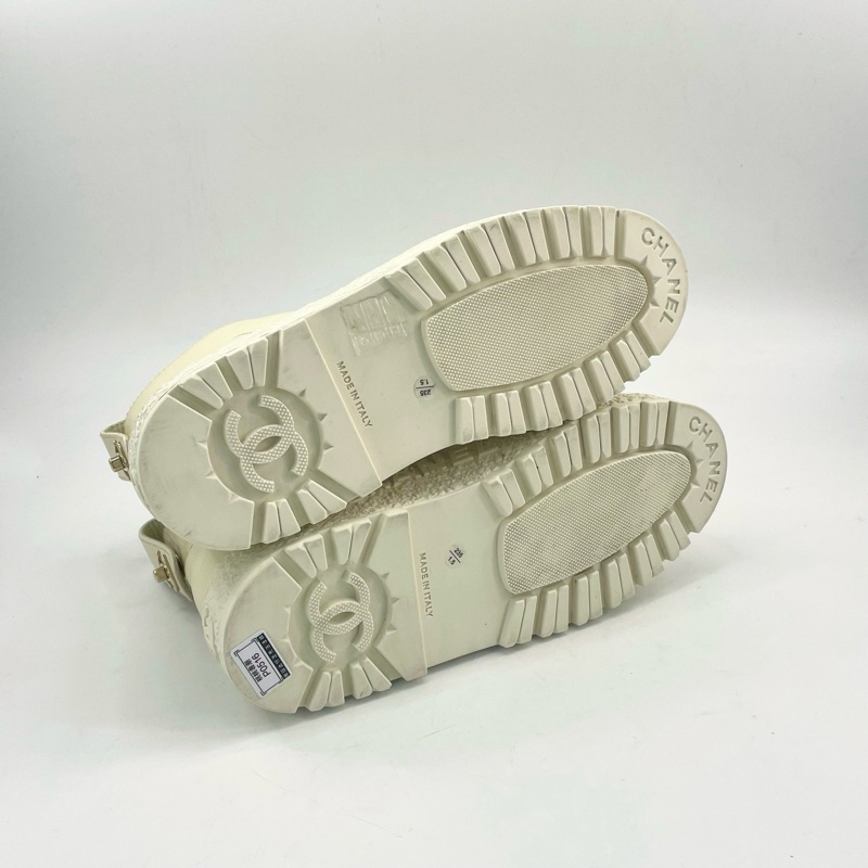 95新/CHANEL香奈兒/37碼/雙c米杏色短靴,裸鞋-5