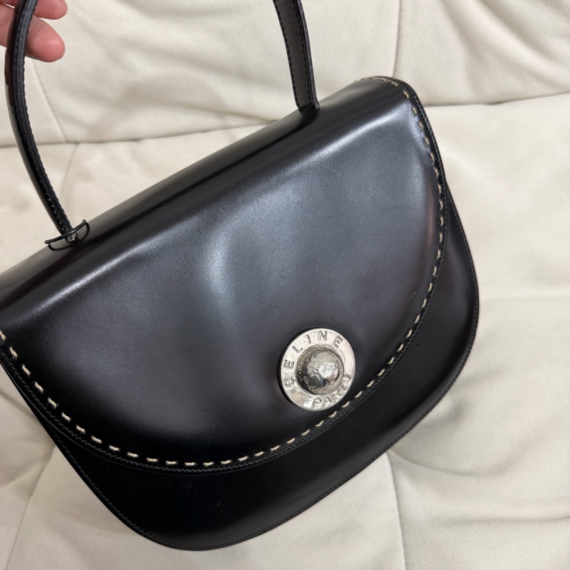 celine 黑色 搪瓷皮 銀色星球 外縫線 中古 Kelly-1