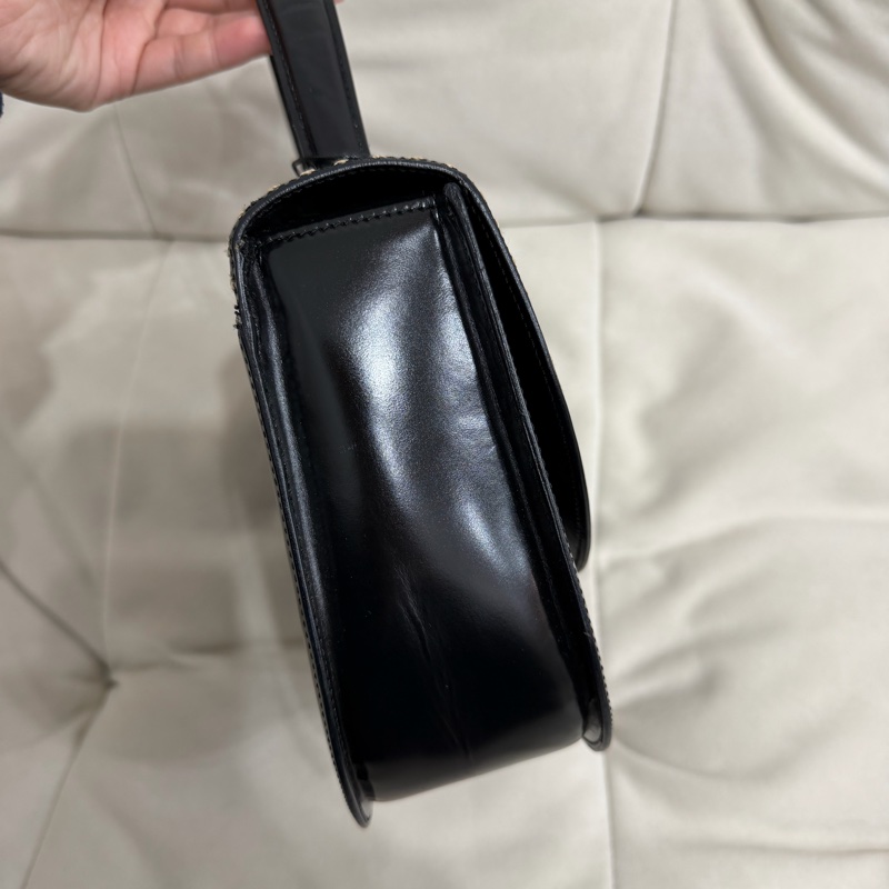 celine 黑色 搪瓷皮 銀色星球 外縫線 中古 Kelly-3