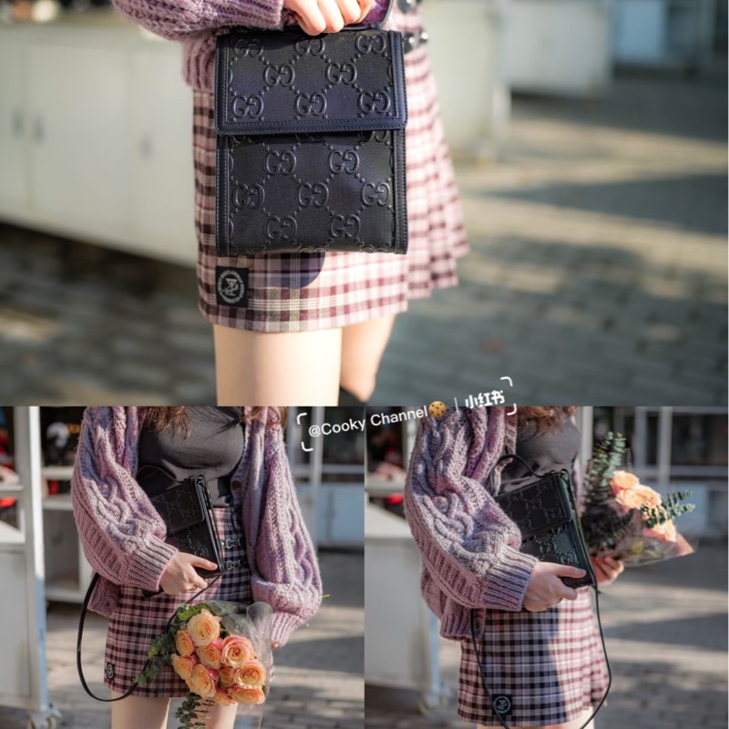 Gucci 牛皮G壓紋斜背包-11