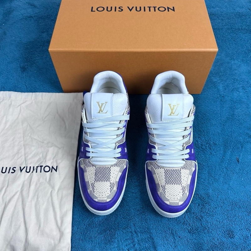 Louis Vuitton路易威登 trainer 皮革低幫板鞋 紫米色 42碼-0