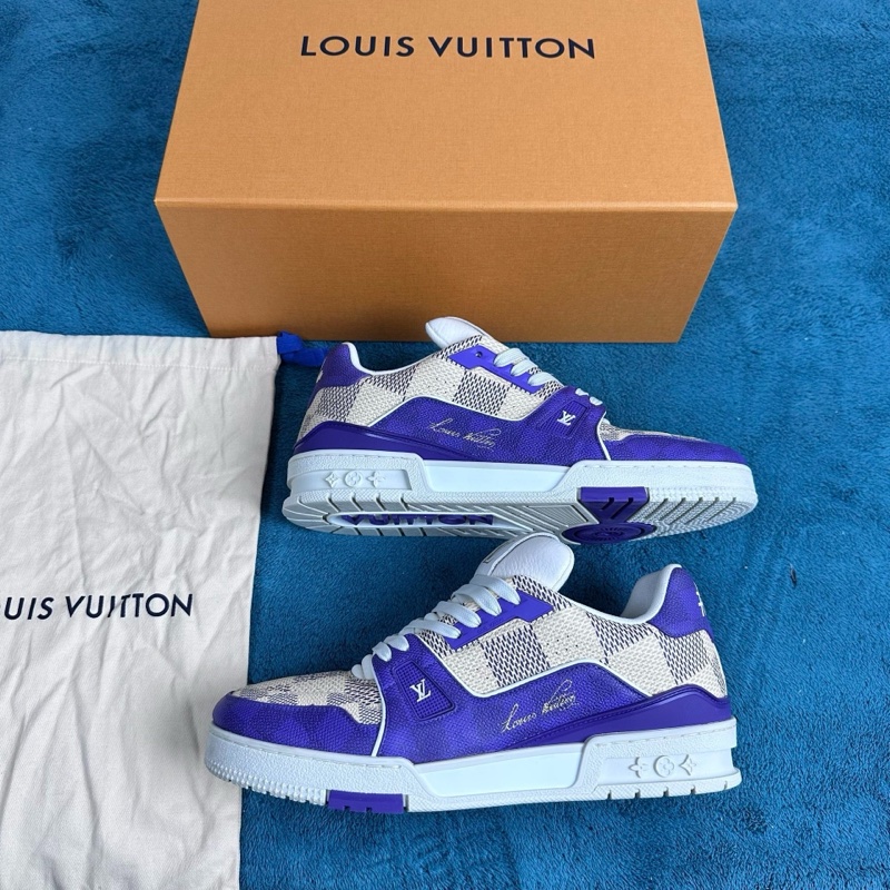 Louis Vuitton路易威登 trainer 皮革低幫板鞋 紫米色 42碼-1