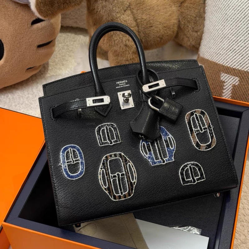HERMES/愛馬仕 Birkin20 藍釘珠藍徽章 黑銀刺繡徽章 限量款 山羊皮 銀扣 K刻 全新全套帶票-2