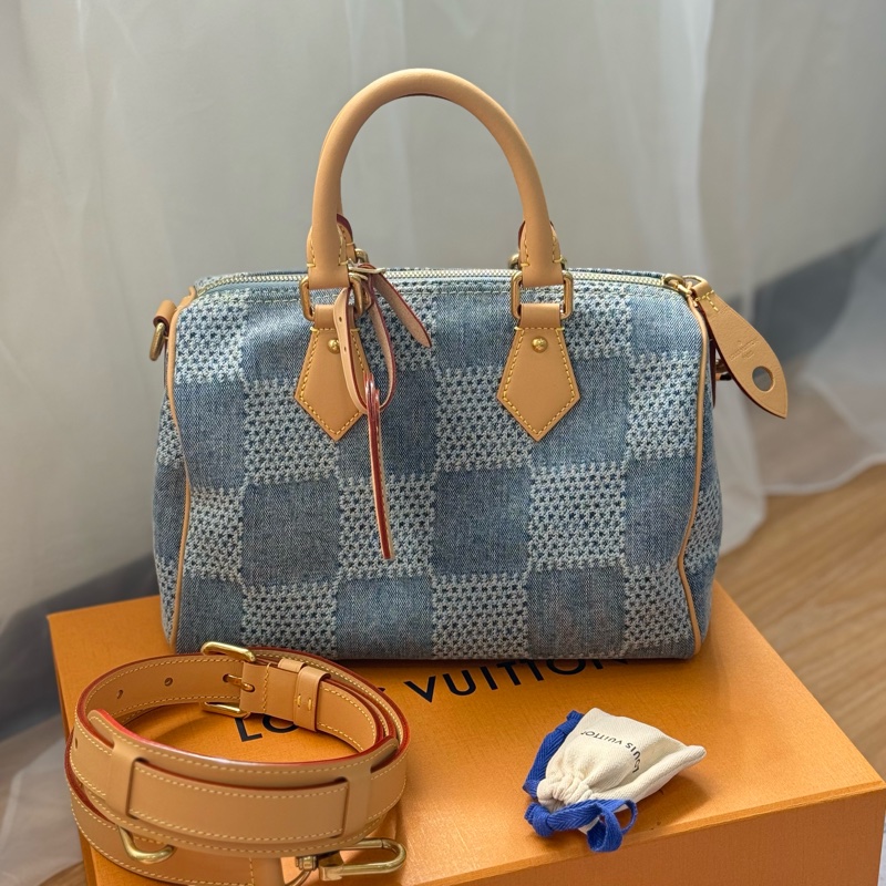 （台灣專櫃購證🇹🇼全配）Lv speedy25 新款3D丹寧棋盤格 ✨最新晶片款-0