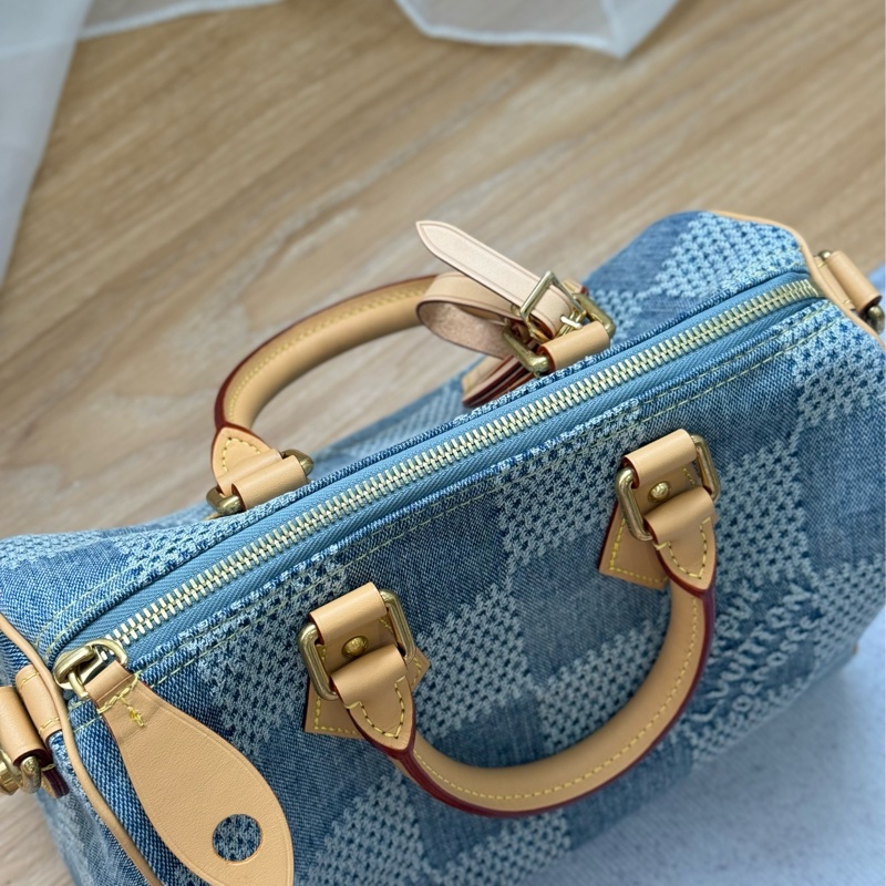 （台灣專櫃購證🇹🇼全配）Lv speedy25 新款3D丹寧棋盤格 ✨最新晶片款-11