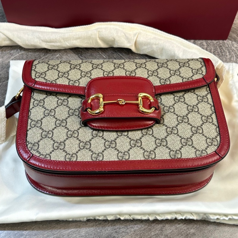 99新,未使用Gucci 古馳 1955復古金扣老花滿logo 馬鞍包 單肩斜挎包 上身超好看 超級無敵百搭-2