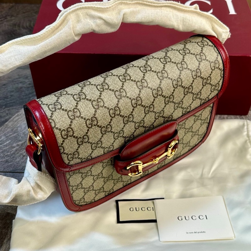 99新,未使用Gucci 古馳 1955復古金扣老花滿logo 馬鞍包 單肩斜挎包 上身超好看 超級無敵百搭-3