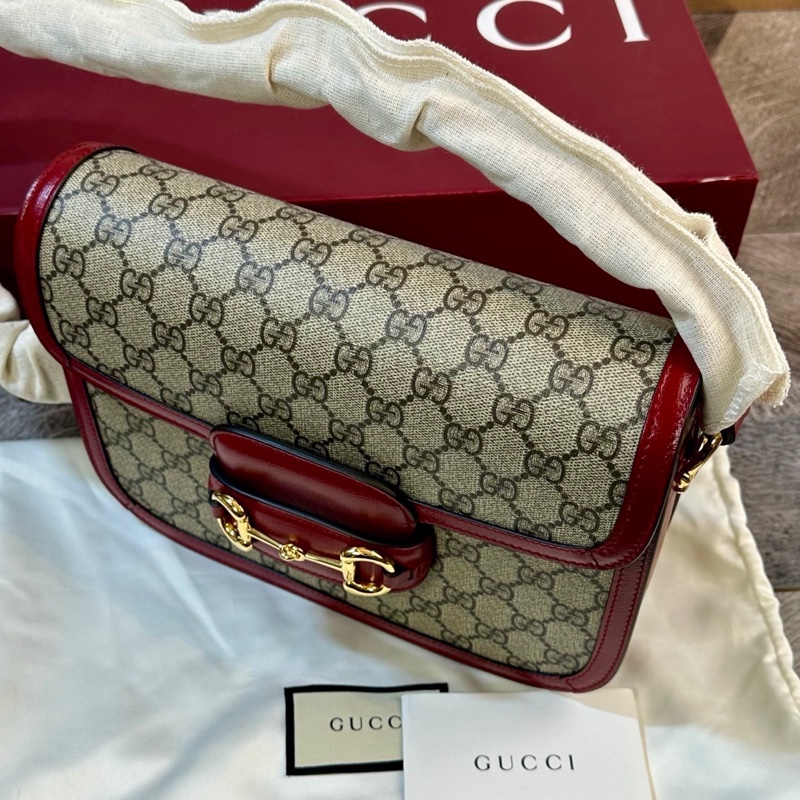 99新,未使用Gucci 古馳 1955復古金扣老花滿logo 馬鞍包 單肩斜挎包 上身超好看 超級無敵百搭-4