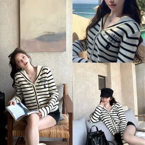 Dior 條紋海軍領🩶刺繡字母QQ針織上衣/外套