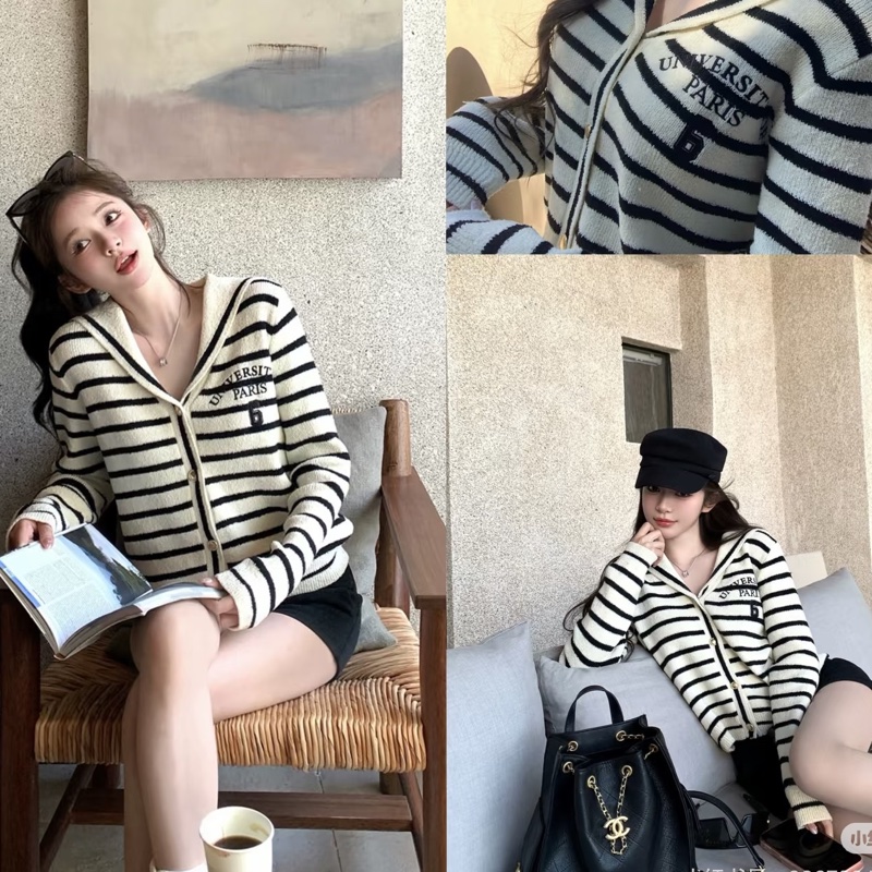 Dior 條紋海軍領🩶刺繡字母QQ紗針織上衣/外套-2