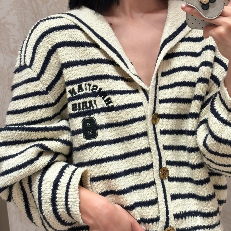 Dior 條紋海軍領🩶刺繡字母QQ紗針織上衣/外套-3