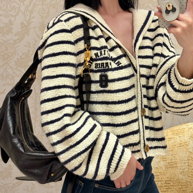 Dior 條紋海軍領🩶刺繡字母QQ紗針織上衣/外套-4