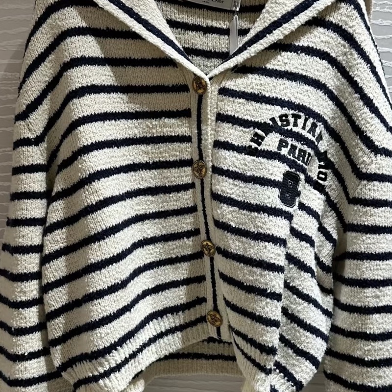 Dior 條紋海軍領🩶刺繡字母QQ紗針織上衣/外套-5