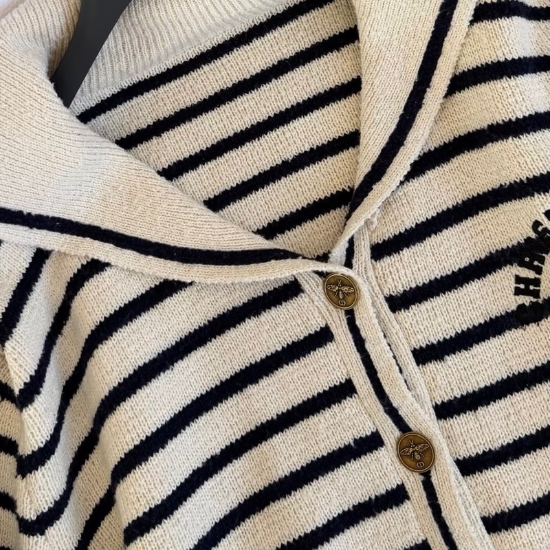 Dior 條紋海軍領🩶刺繡字母QQ紗針織上衣/外套-7