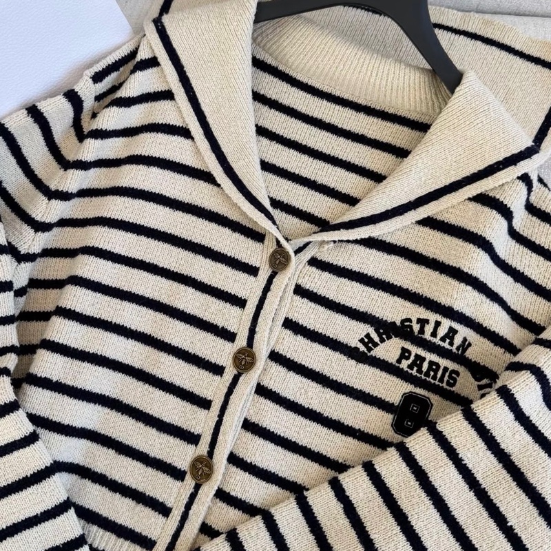 Dior 條紋海軍領🩶刺繡字母QQ紗針織上衣/外套-8