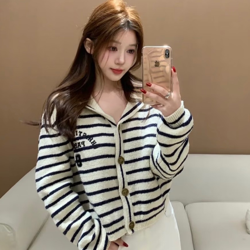 Dior 條紋海軍領🩶刺繡字母QQ紗針織上衣/外套-9