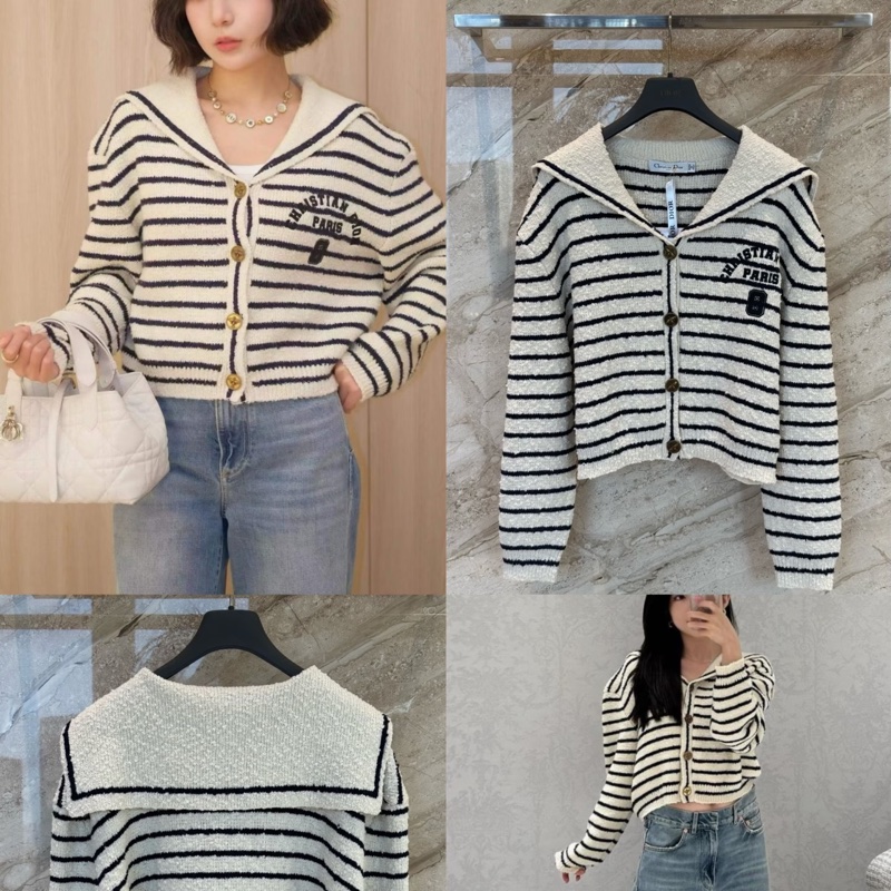 Dior 條紋海軍領🩶刺繡字母QQ紗針織上衣/外套-10