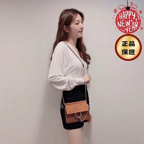 🎊新年特賣🧧Chloe 小款 Faye 麂皮小牛皮金鍊斜背包 焦糖色