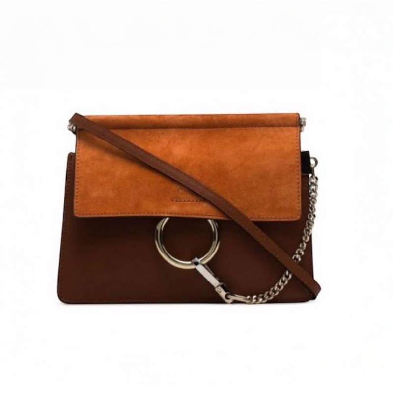 🎊新年特賣🧧Chloe 小款 Faye 麂皮小牛皮金鍊斜背包 焦糖色-4