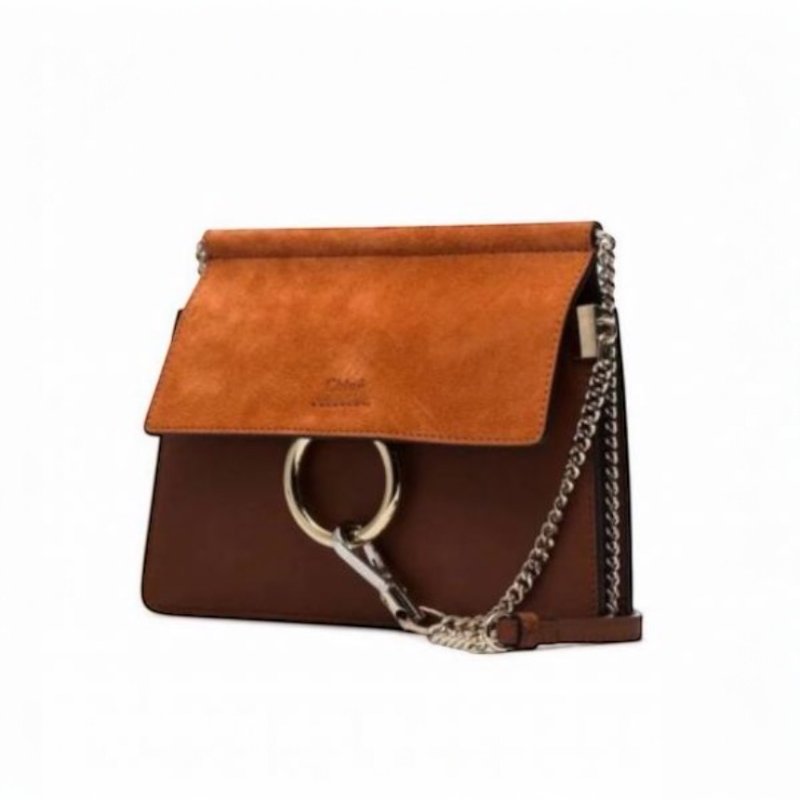 🎊新年特賣🧧Chloe 小款 Faye 麂皮小牛皮金鍊斜背包 焦糖色-5