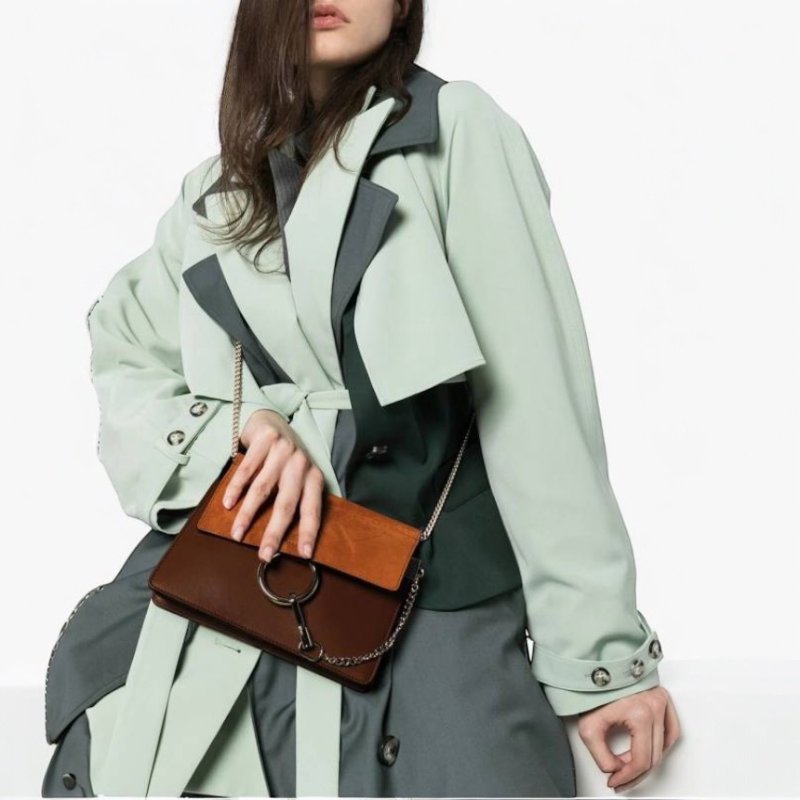 🎊新年特賣🧧Chloe 小款 Faye 麂皮小牛皮金鍊斜背包 焦糖色-8