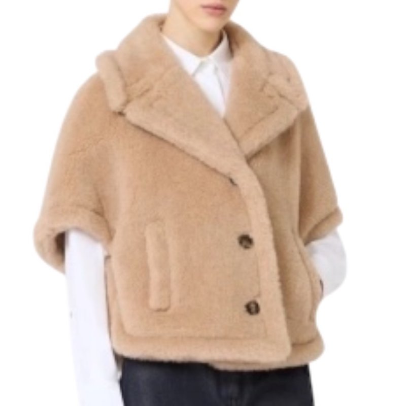 🎊新年特賣🧧Max Mara 女款 Corvino4 羊駝羊絨絲質披風斗篷外套 米色﻿ S-M/M-L-4