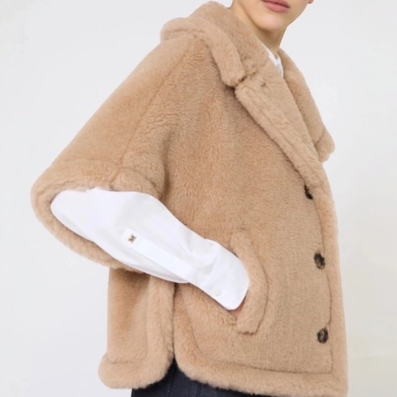 🎊新年特賣🧧Max Mara 女款 Corvino4 羊駝羊絨絲質披風斗篷外套 米色﻿ S-M/M-L-5