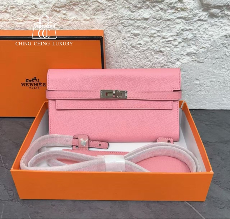 🌈Hermes💗Kelly Wallet💗1Q奶昔粉銀扣🌟99.5新閑置🌈Epsom皮🌟長銀包🌟愛馬仕🌟-0
